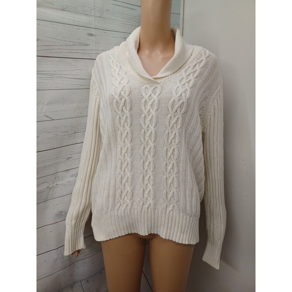 Faded Glory Crochet Sweater White Pullover Collared Sz XXL 20